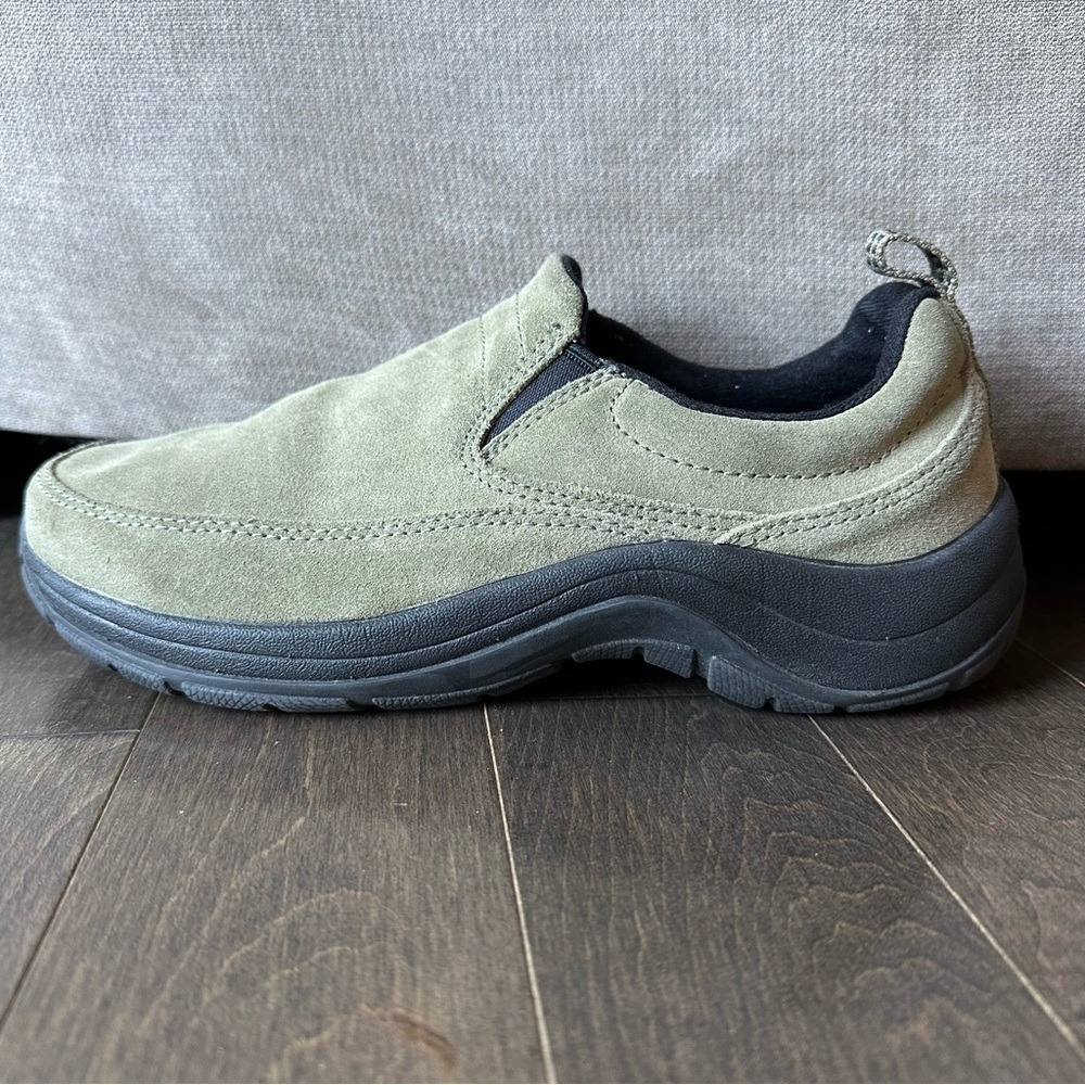 LL Bean Insulated Moccasin‎ Slip on Tan/Olive Green Suede Size 8.5W